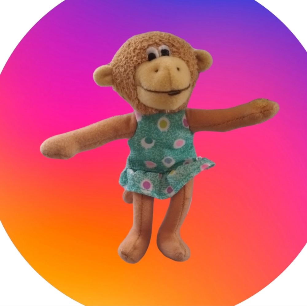 Five Little Monkeys Finger Puppet Replacement Plush in Polka Dot Blue Dress 5in